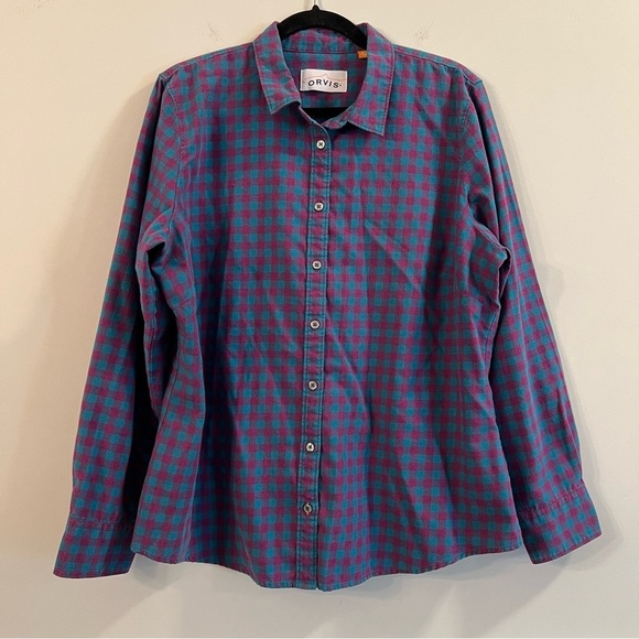 Women’s Orvis teal and pink plaid button down shirt size XL - Picture 1 of 4